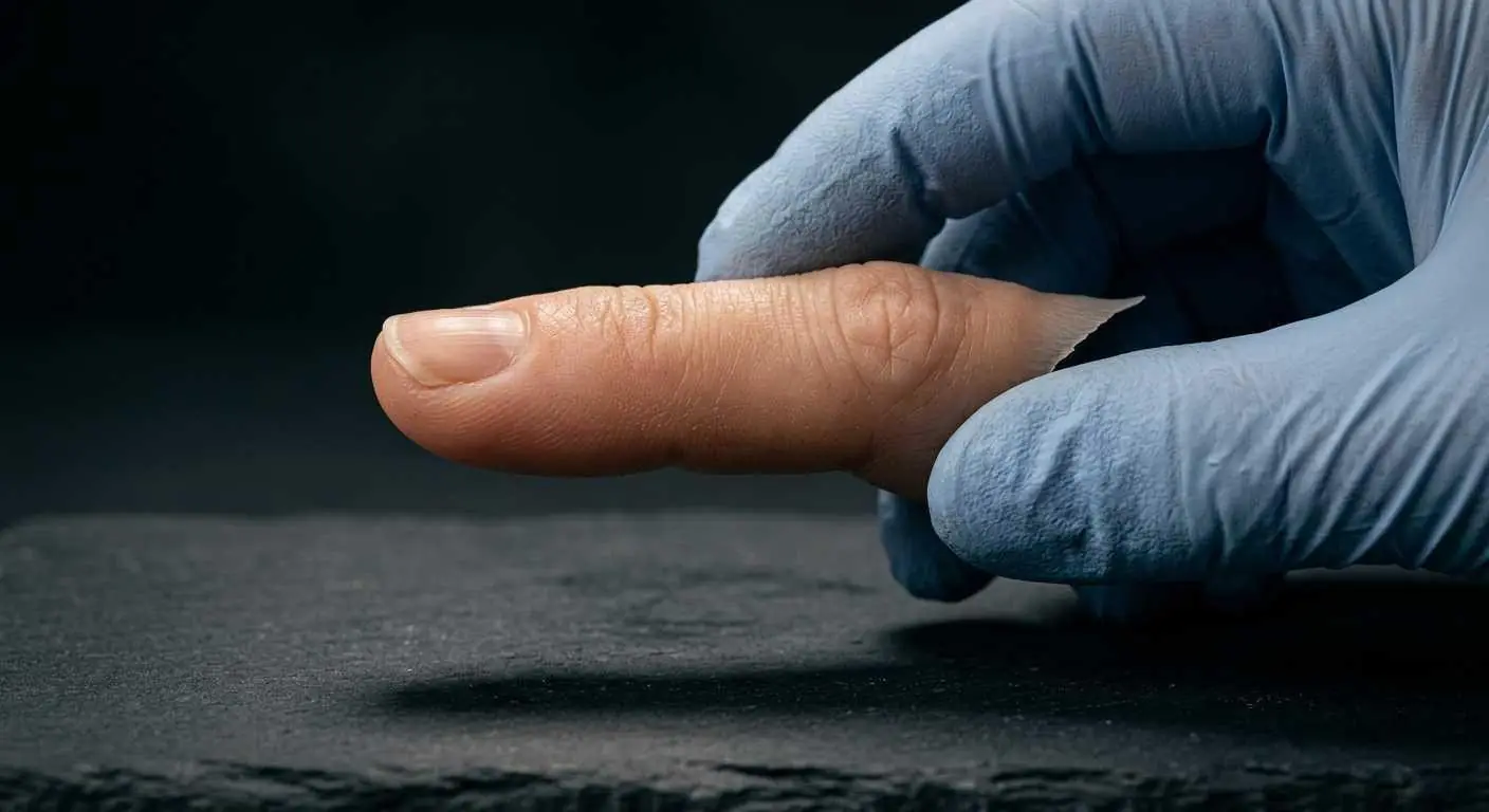 A clinician handling a custom silicone finger prosthesis
